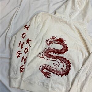 Creamy White John Galt Red Dragon Honk Kong Sleeve Print Hoodie